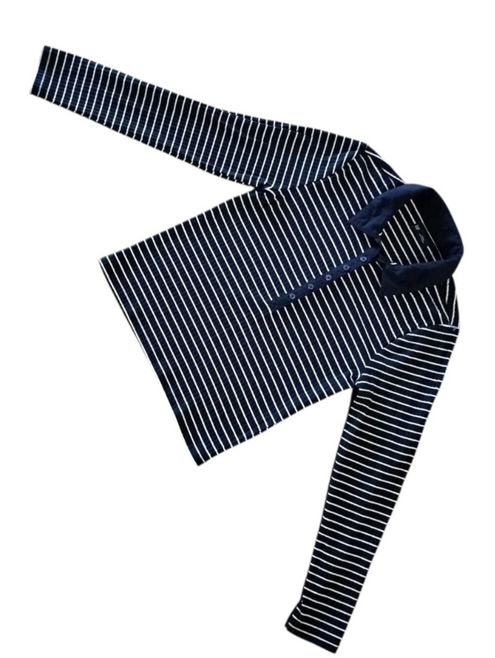 Gap Women’s Navy Blue & White Stretchy Striped Long Sleeve Polo Top L